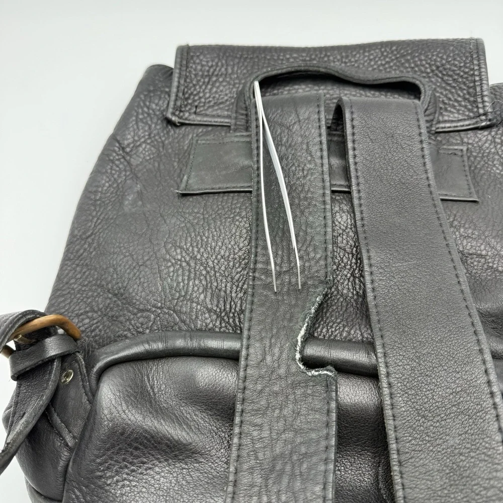 VTG Genuine Leather Rucksack Backpack Black Travel 12